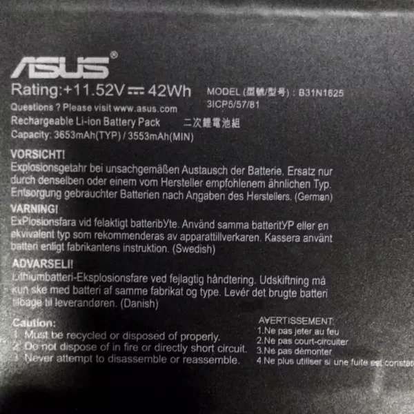 Originalna baterija za prenosnik ASUS B31N1625 - Image 2