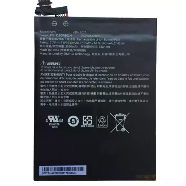Originalna baterija za prenosnik Hasee SQU-1707 916QA101H