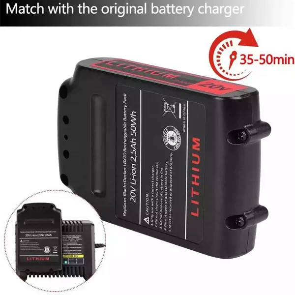 20V 2.5Ah Nadomestna baterija za Black&Decker LBX4020 LBXR20 LBXR20B LBXR20-OPE LBXR2020 LB20 LBX20 LB2X4020 - Image 3